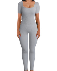 Combinaison Courte Sportive Sexy et Ajustée pour Femme 2026 avec Bretelles Élastiques, Col Carré Côtelé et Effet Push-Up Fessier - Product Image 5