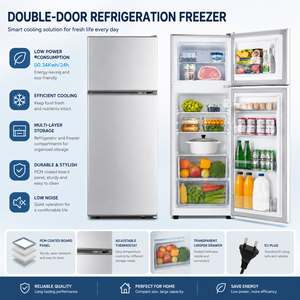 Réfrigérateur-congélateur double porte à congélateur supérieur, faible bruit, économie d'énergie, appareil électroménager de cuisine avec panneau PCM et prise UE - Product Image 3