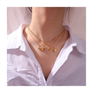 Collana con Ciondolo a Lettera Iniziale a Bolla Lucida Placcata <span class=keywords><strong>Oro</strong></span> 18K, Piccola, a Forma di Palloncino, con 26 Lettere, Gioielli Fai da Te - Product Image 1