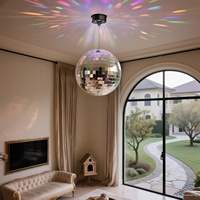 Grande boule disco en verre avec rotation à 6 tr/min, 18 lumières LED RGBW, style années 70/80, alimentation par adaptateur secteur pour fêtes, DJ, mariages, anniversaires