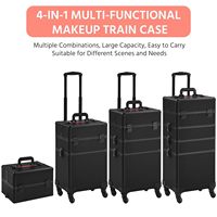 Trousse de maquillage professionnelle 4 en 1 Trousse de maquillage en aluminium Trousse de maquillage à roulettes Extra Large Trolley Makeup Travel Organizer
