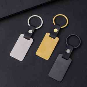 Porte-clés en cuir vierge en forme d'étiquette métallique brossée pour personnalisation DIY, gravure laser, impression UV, porte-clés photo en acier inoxydable - Product Image 2