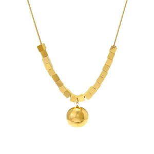 Collar De Orbe y cuboide geométrico chapado en oro de 18 quilates-Cadena de clavícula de acero inoxidable de hip-hop urbano con borde modular - Product Image 5