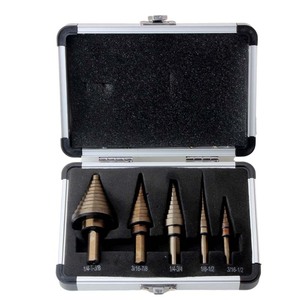 Step Drill Bit Set 5Pc Metric Imperial 1/4-1-3/8 3/16-7/8 1/4-3/4 1/8-1/2 3/16-1/2 For Metal Wood Drilling - Product Image 3