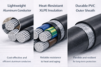 Câble d'alimentation électrique YJLV, câble YJLY de 10 mm² à 300 mm², câble blindé XLPE pour construction souterraine