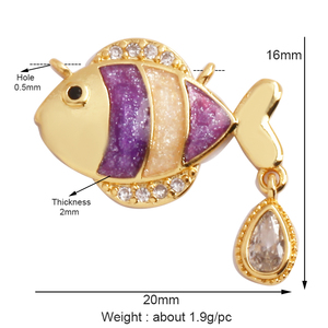 Pendentif Breloque en Forme de Poisson, Raie, Organisme Marin, Coquille de Conque, Nautil, Branche de Corail, Plaqué Or, Zircon, Fournitures de Bijoux P02 - Product Image 6