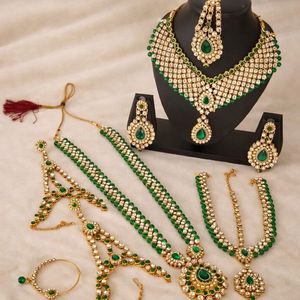 <b>Gold</b> Plated Antique Bridal Jewelry <b>Set</b>: Traditional Designer Ethnic <b>Necklace</b> <b>Earrings</b> & Maang Tikka for Women <b>and</b> Girls - Product Image 1