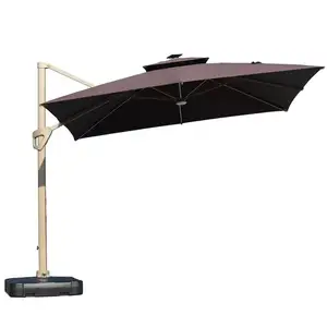 Contemporary Outdoor Garden Brown 3X3M Waterproof Polyester Led Light Lamp Umbrella