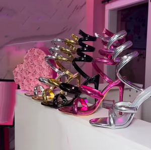 Женские летние босоножки на высоком каблуке с ремешком на щиколотке, открытый носок, для подиума, сексуальные, для банкета - Product Image 1