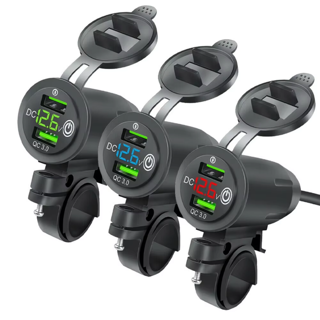 Motorcycle USB Charger Waterproof Fast Charging Power Adapter Dual QC 3.0 USB Charge Voltmeter with Switch for Mobile Motocross