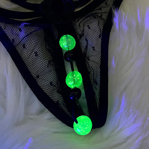 Women's <b>Sexy</b> Luminous Pearl <b>Thong</b> Black Mesh Lace Insertable Club Underwear - Product Image 3