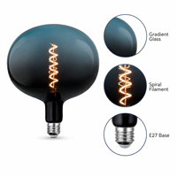 Bombilla LED de Filamento de Vidrio con Degradado Azul-Negro Vintage, Bombilla de Filamento Espiral D220 para Interiores con Alimentación CA, Luces Decorativas de Vidrio E27