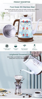 Nouvelle conception, bouilloire électrique portable en acier inoxydable de 0,8 L, bec verseur, arrêt automatique, contrôle multi-températures, hôtel