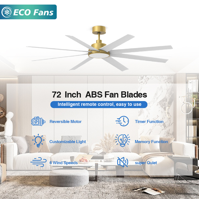 72 Inch Factory Industry Big Ceiling Fans with 8 ABS Blades Remote Control BLDC Model Industrial Ceiling Fan