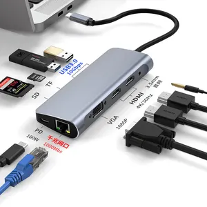 Dual HDTV MST 10-in-1 USB C HUB 4K HD mi pd100w RJ45 1000Mbps <span class=keywords><strong>VGA</strong></span> SD TF máy tính xách tay Docking Station 10 cổng USB-C HUB - Product Image 1