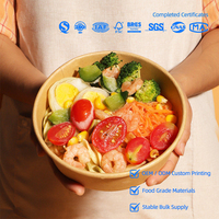 Bols à salade en papier kraft écologiques, contenants alimentaires jetables biodégradables, logo personnalisé imprimé, bol à soupe à emporter 16oz 32oz