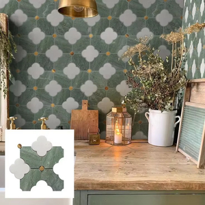 Mosaik Batu Alam Rosano Novgia Marmer Kristal Putih Kuningan Berlapis Marmer Desain Ubin Mosaik Waterjet untuk Dinding dan Lantai - Product Image 3