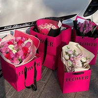 Thick Paper Flower Bag White Gift Paper Bag with Ribbon Handle for Flower Bouquet Vase Arrangement