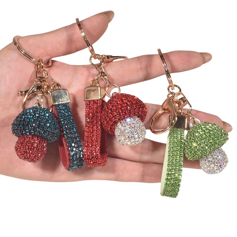Rhinestone Mushroom Keychain Bling Crystal Food Key Chain