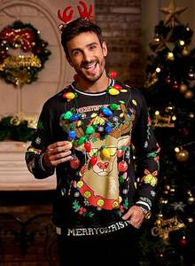 <span class=keywords><strong>T</strong></span>-shirts <span class=keywords><strong>de</strong></span> Noël moches pour hommes, drôles, graphiques 3D, manches longues, surdimensionnés, tissés, 100% polyester, écologiques, pulls - Product Image 3