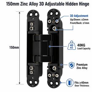 Bisagra Oculta Ajustable 3D de Alta Resistencia 150x25mm 40KG, Bisagra Invisible de Aleación de Zinc Negro Mate para Puerta Interior de Madera - Product Image 3