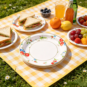 Assiettes et bols jetables <span class=keywords><strong>en</strong></span> papier à motifs écologiques et biodégradables <span class=keywords><strong>en</strong></span> gros pour les fêtes, les mariages, les restaurants et les réunions - Product Image 1