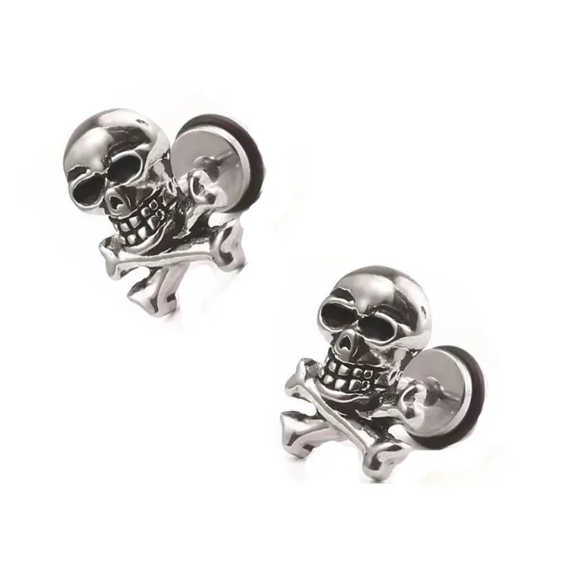 Punk Rock Stud Earrings Antiallergic Titanium steel Carved Skull Head Fine Jewelry Earrings for Men Women