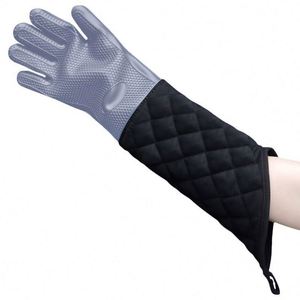 Extra <b>Long</b> 60cm Household BBQ Grill Oven Mitts Heat Resistant Kitchen Honeycomb Silicone Cotton <b>Gloves</b> - Product Image 3