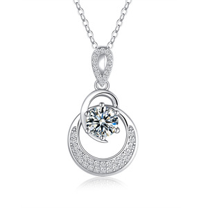Kalung Moissanite berlian mewah untuk wanita VVS <span class=keywords><strong>Solitaire</strong></span> 6.5Mm bulat dengan sertifikat Gra S925 rantai perak murni - Product Image 5
