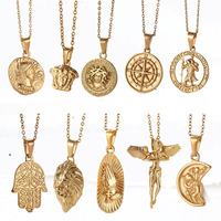 Collier Vintage avec pendentif Spartan Warrior Zeus, pendentif De la mythologie romaine grecque Medusa en acier inoxydable Pvd plaqué or avec Fleur De Lis