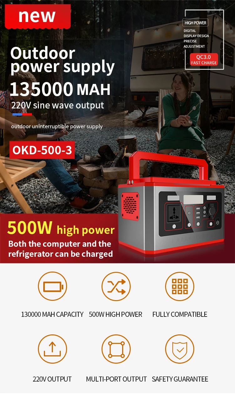 Movable Handle 500W Portable High Capacity Power Station For Camping Food Truck Explorer Phone - Power Station - 1