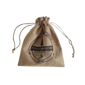 Customized Size Mini <b>Gift</b> Burlap <b>Small</b> Pouch <b>Bags</b> Clear Window Jute Linen Drawstring <b>Bag</b> With Custom Printed Logo - Product Image 2