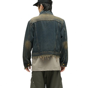 Wholesale Winter Button Casual Dirty Wash <b>Denim</b> Short <b>Coat</b> for Men 100% Cotton High Quality Vintage <b>Denim</b> Jackets - Product Image 5
