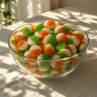 Permen Gummy Bulat Berkualitas Tinggi Dua Warna Rasa Buah Campuran Manisan Jelly Lembut Kemasan Grosir dalam Stoples