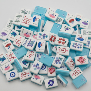 Juego de Fichas de Mahjong Americano con 160 Fichas Acrílicas de Tigre - Bambú Azul de Lujo y Loto Blanco, Juego de Mahjong Premium de Primera Calidad - Product Image 4