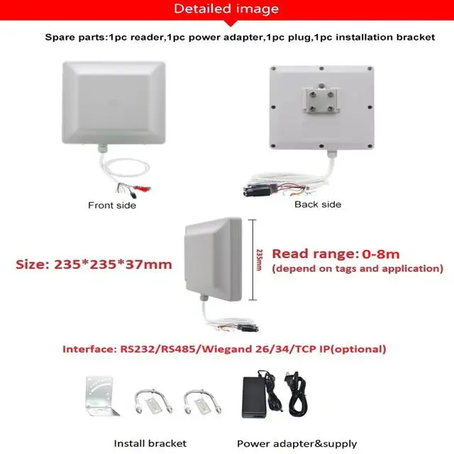 Otopark erişim kontrolü 1-15m uzun mesafeli RFID okuyucu entegre UHF 6-12dbi anten RS232 RS485 RS485 ücretsiz C + + C # Java SDK ABS