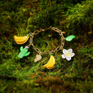 Fine <b>Charm</b> Bracelet 316L Stainless Steel PVD Gold Plating Sustainable Resistant With Banana Cactus Flower <b>Charms</b> - Product Image 3