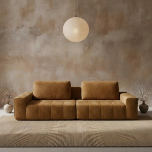 Elegante Sofá Seccional de Pana Color Caramelo, Sofá Modular Comprimido de 300x100x70cm para Sala de Estar y Hotel - Product Image 3