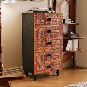 Aparador de mango tallado vintage negro de Bélgica, mueble de almacenamiento de gran capacidad con cinco cajones, armario de estilo antiguo para sala de estar - Product Image 1