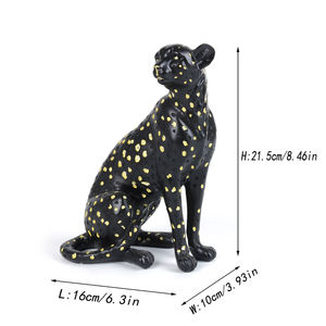 Estantería de mesa de oficina en casa moderna, escultura de decoración de Pantera, estatua de leopardo de resina negra con lunares dorados - Product Image 3