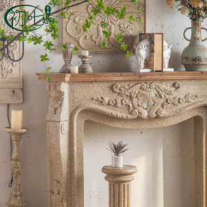 Manteau de cheminée en bois massif de style campagnard américain, table d'entrée en faux marbre, décoration de mariage, accessoire de photographie 146x33x111.5cm - Product Image 3