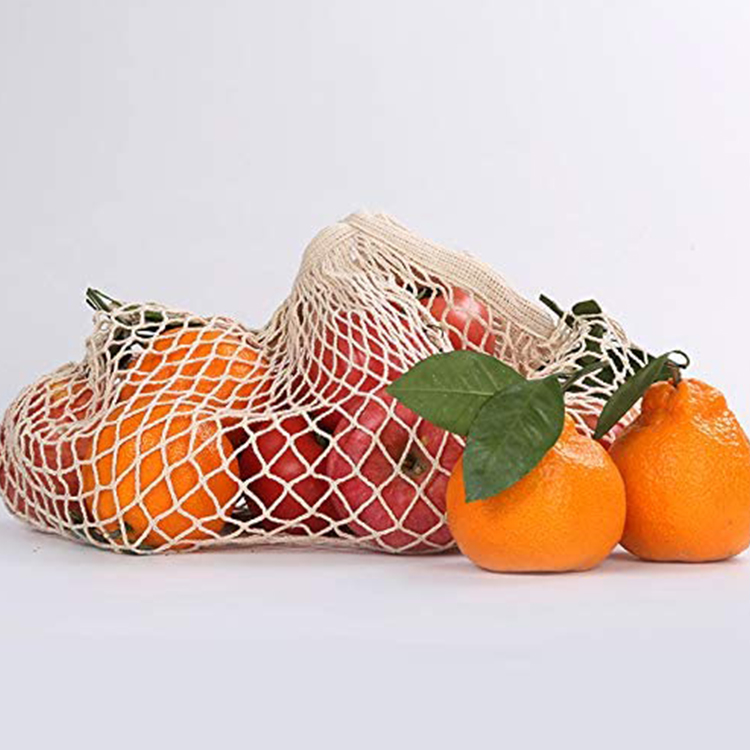 Custom Eco Friendly Recyclable 100% Cotton Shopping Tote Net Mesh Bags for Foods Fruit Vegetable