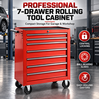 Chariot de rangement à outils en acier rouge à 7 tiroirs verrouillables, durable, idéal pour garage, atelier, réparation mécanique domestique - Vente Flash