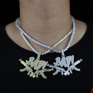 Collar con Colgante <span class=keywords><strong>de</strong></span> Pistola <span class=keywords><strong>de</strong></span> Juguete con Letras Brillantes, Chapado en <span class=keywords><strong>Oro</strong></span> y Plata, <span class=keywords><strong>Cadena</strong></span> <span class=keywords><strong>de</strong></span> Tenis <span class=keywords><strong>de</strong></span> 5 mm, Amuleto AK47 para Hombres y Mujeres, Joyería Hip Hop - Product Image 5