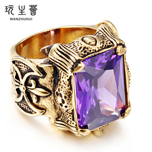 Tùy chỉnh người đàn ông của Retro Vintage Punk phong cách <span class=keywords><strong>Ruby</strong></span> Glass Vòng 1 cái/OPP Túi Bán buôn titan thép mạ tùy chỉnh đồ trang sức - Product Image 4