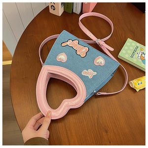 Coreano INS Lujo Señora lindo amor corazón bolso moda teléfono monedero contraste Color mujeres bordado Denim bolso de hombro - Product Image 5