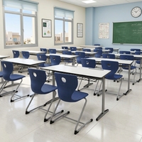 Bureau d'école double en bois avec chaise, mobilier scolaire commercial