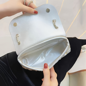 Handmade Full Diamond Pearl PU Ladies Evening Banquet Crossbody Flap Magnetic Closure 1-1.9L Luxury <b>Handbag</b> - Product Image 3