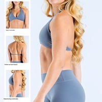 Soutien-gorge de sport personnalisé avec logo, décolleté plongeant en V, dos nu sexy, soutien-gorge de yoga à bretelles, coussinets amovibles, haut de sport pour fitness, gym, course à pied, vêtements de sport actifs