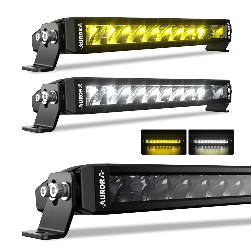 אורורה Led אורות אורות שטח 4x4 טרקטורון UTV משאית כפול צבע לבן וצהוב 10 אינץ' סרגל יחיד אורות Led לרכב